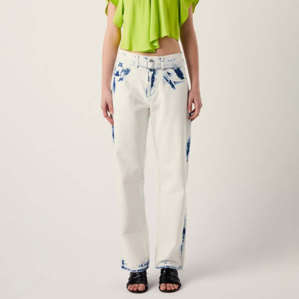 Proenza Schouler Ellsworth Bleached Boyfriend Jeans with Belt